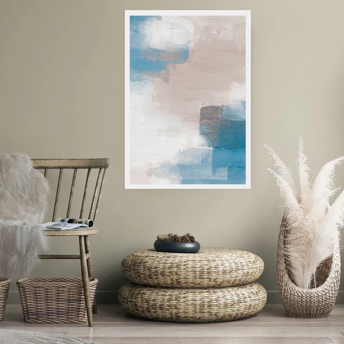 Poster - Pink Abstract with a Blue Curtain - 30x40 cm