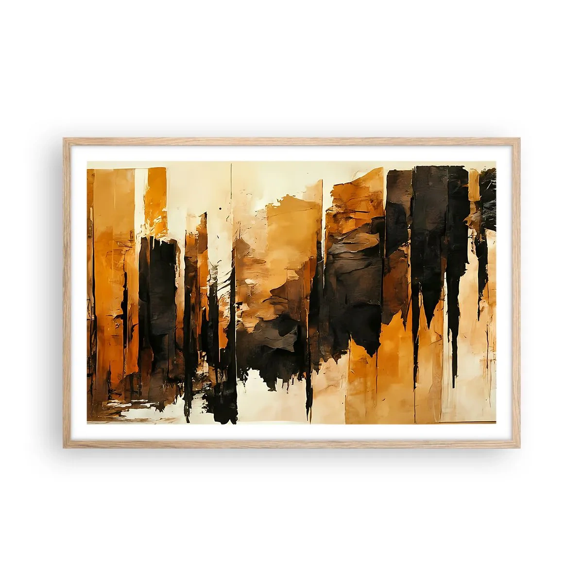Poster in light oak frame - Harmony of Black and Gold - 91x61 cm