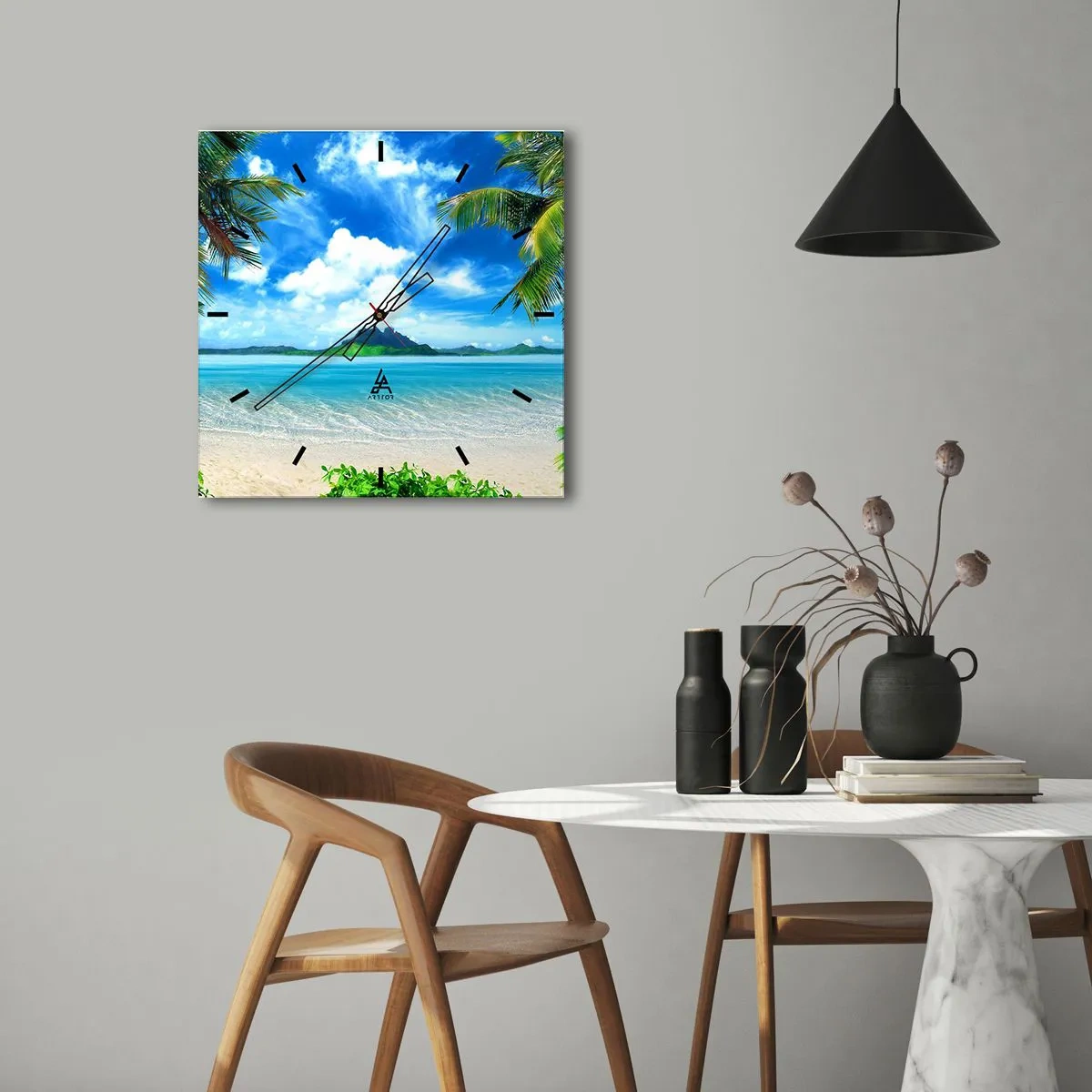 Wall clock - Clock on glass - Blue Tropics - 40x40 cm