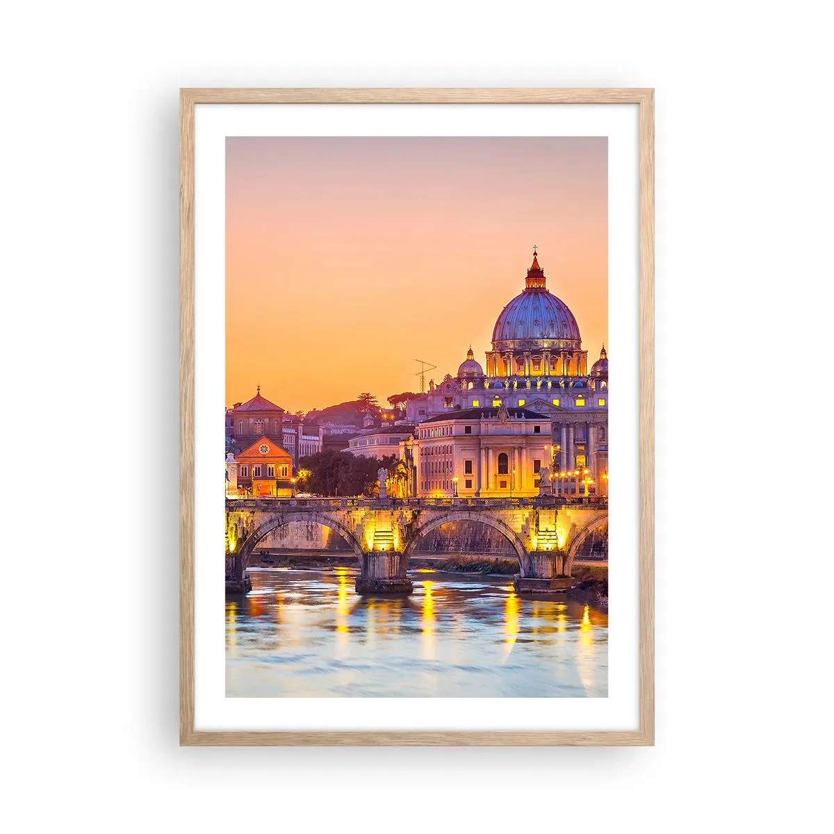 Poster in light oak frame - Twilight over Eternal City - 50x70 cm