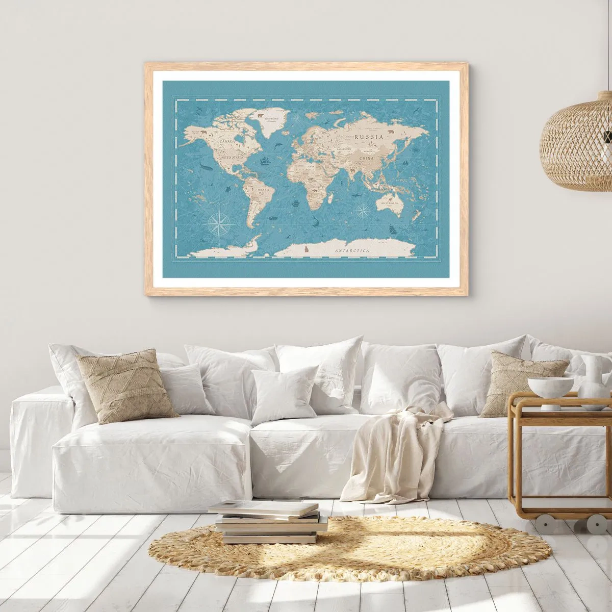 Poster in light oak frame - World Within Your Fingertips - 100x70 cm