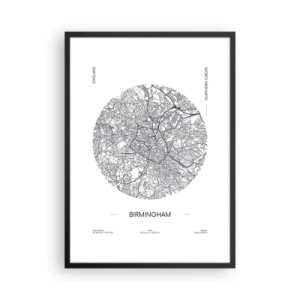 Poster in black frame - A minimalist black and white map of Birmingham - 50x70cm - Anatomy of Birmingham - Modern wall decoration for the living room and bedroom ARTTOR