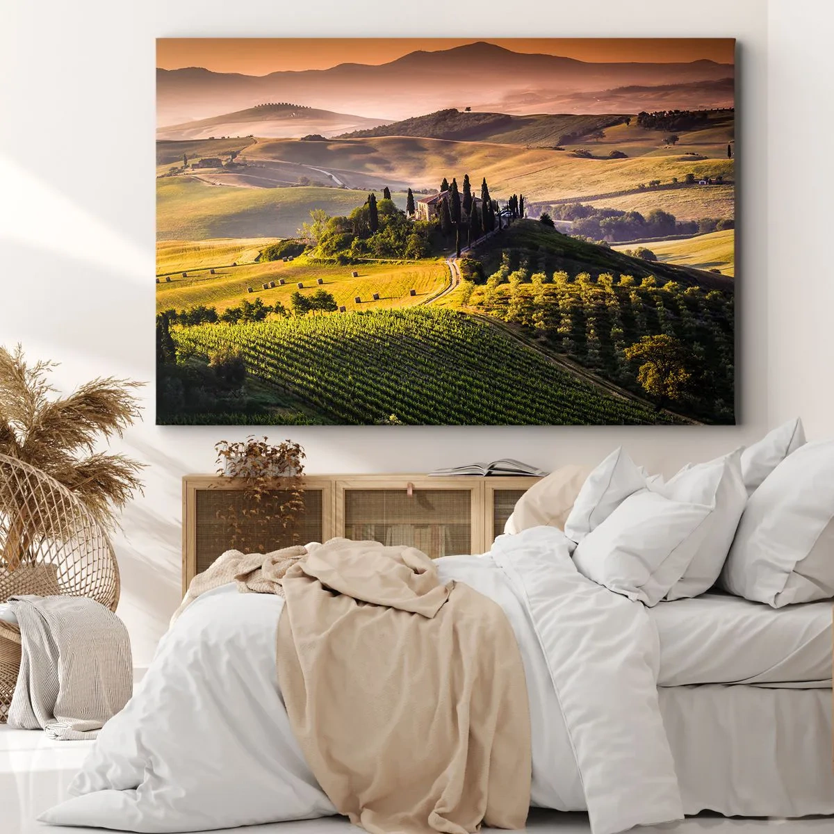 Canvas picture - Tuscan landscape with vineyards and a house on a hill - 70x50cm - Arcadia - Tuscan Landscape - Modern wall decoration for the living room and bedroom ARTTOR