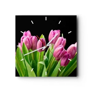 Wall clock - Clock on glass - Lilac Joy of Spring - 40x40 cm