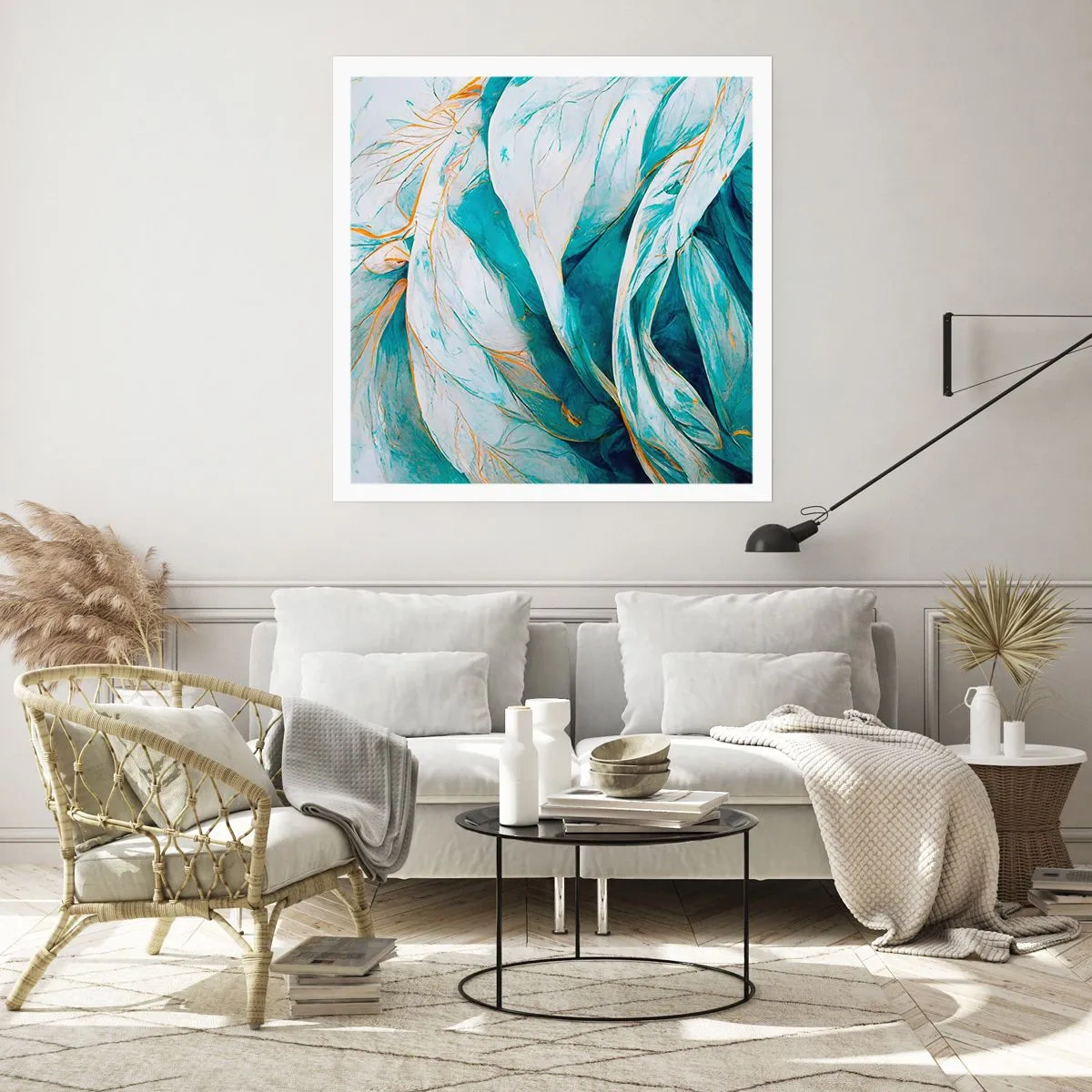 Poster - Blue Abstract with a Golden Motif - 60x60 cm