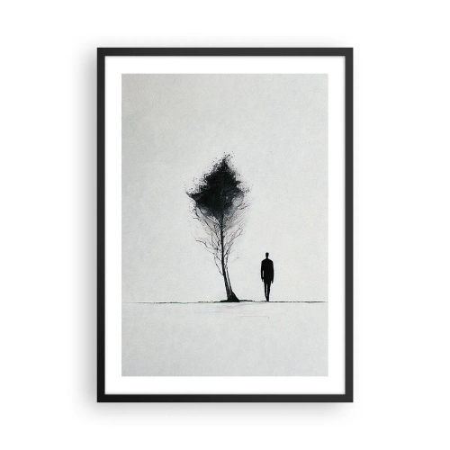Poster in black frame - A minimalist silhouette and a lonely tree - 50x70cm - We All Migrate - Modern wall decoration for the living room and bedroom ARTTOR