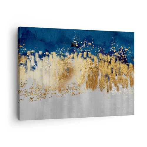 Canvas picture - An abstract composition in shades of gold and navy blue. - 70x50cm - Modern Composition and Twinkle - Modern wall decoration for the living room and bedroom ARTTOR