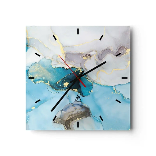 Wall clock - Clock on glass - Study in Grey and Turquoise Encounter - 40x40 cm