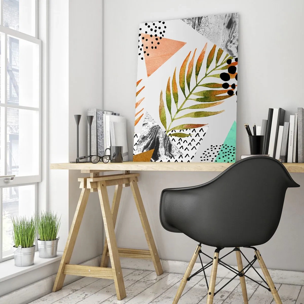 Glass picture - Decorated with a Palm Leaf - 50x70 cm