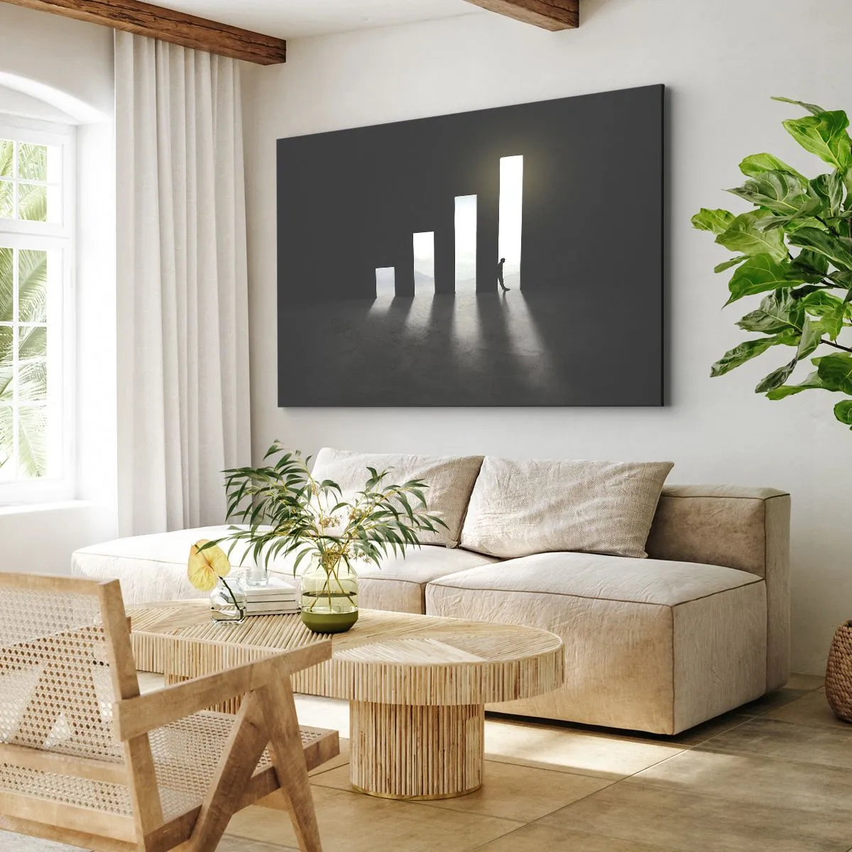 Canvas picture - Symbolic growth in the form of passages illuminated by light - 70x50cm - Success - Impression - Modern wall decoration for the living room and bedroom ARTTOR