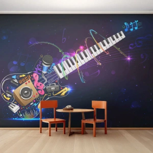 Photo Wallpaper Standard Eco - Colorful graphics of an electric guitar and piano keyboard - 100x70cm - All Is Well - Modern wall decoration for the living room and bedroom ARTTOR