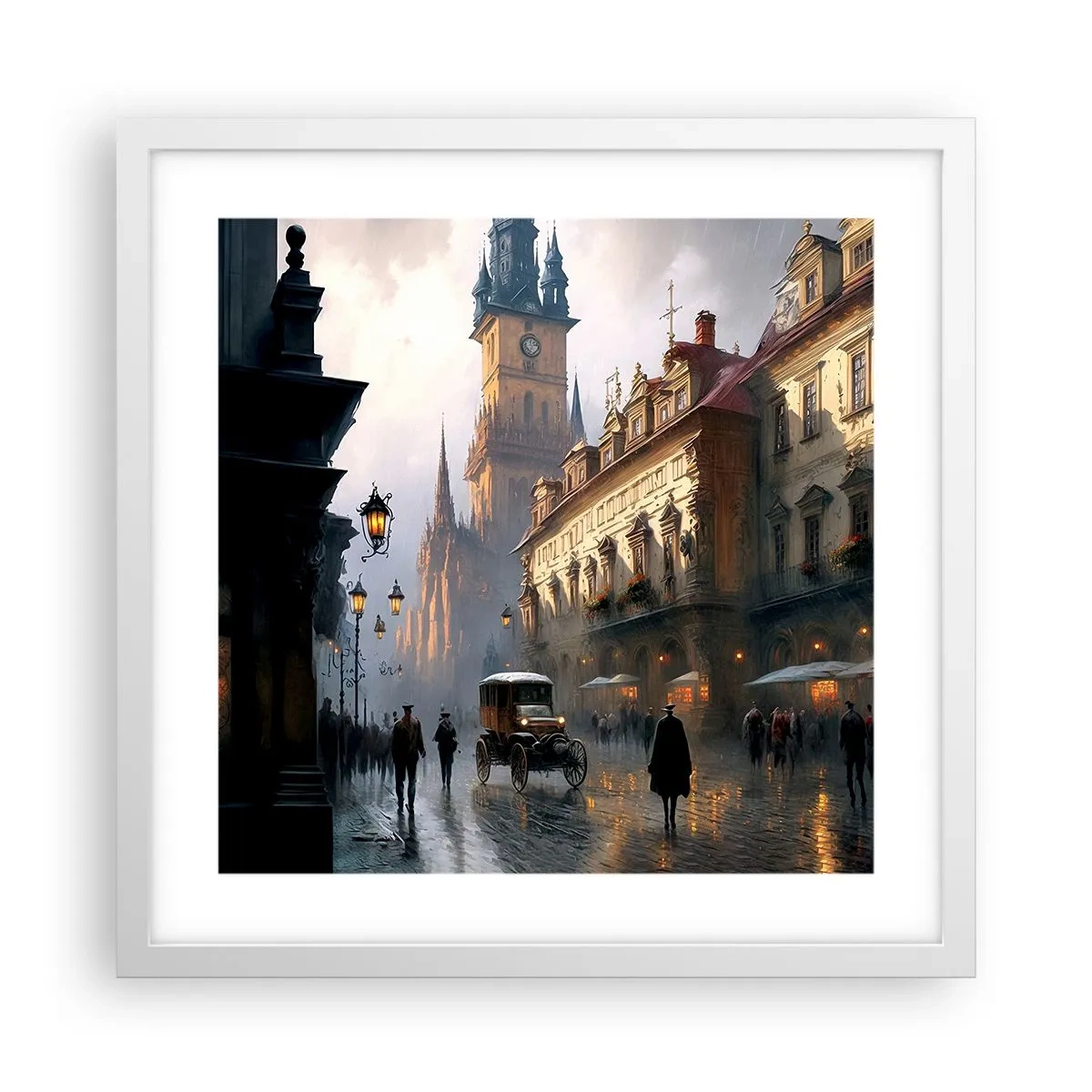 Poster in white frmae - Charm of Evening in Prague - 40x40 cm