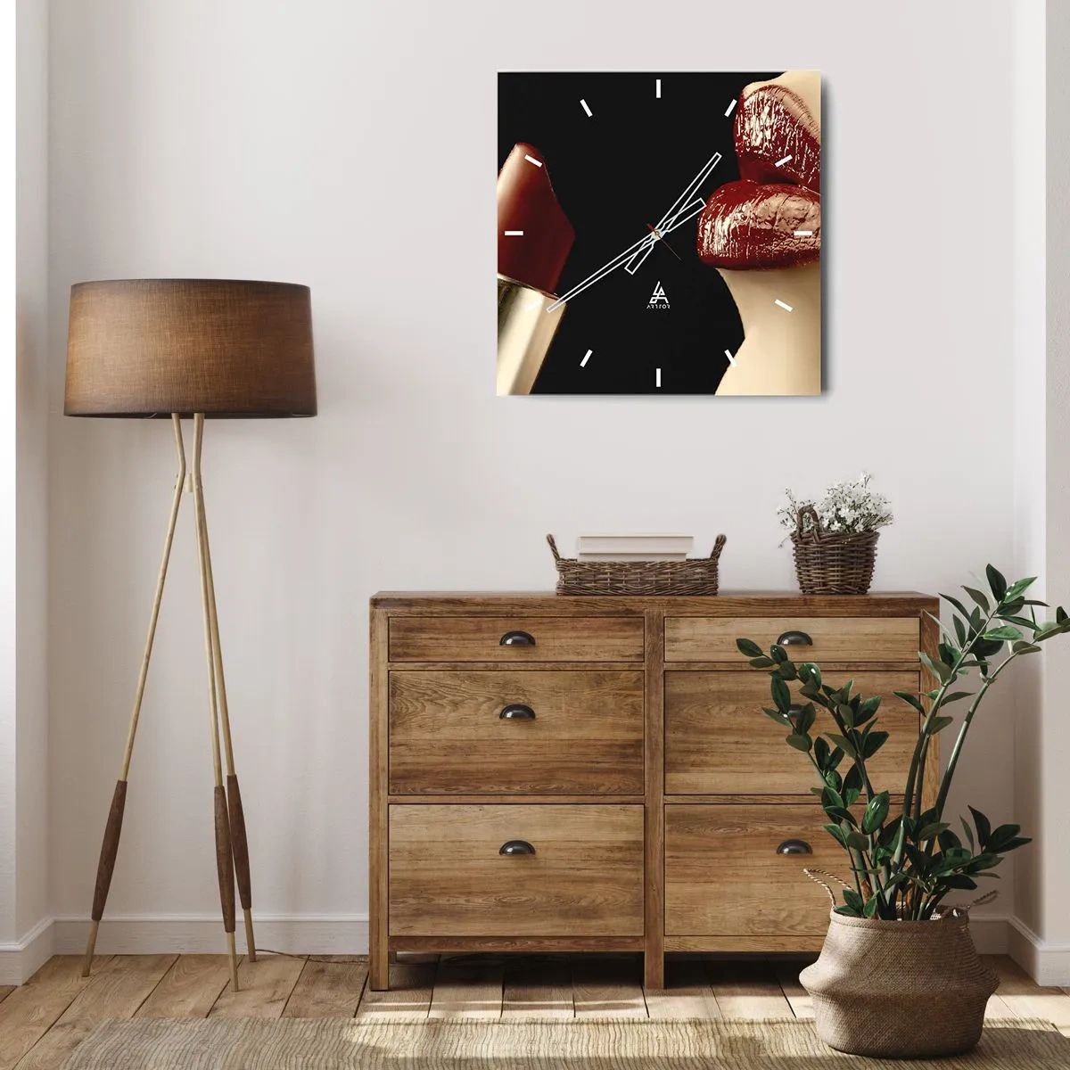 Wall clock - Clock on glass - Sensuality and Glow of Carmine - 40x40 cm