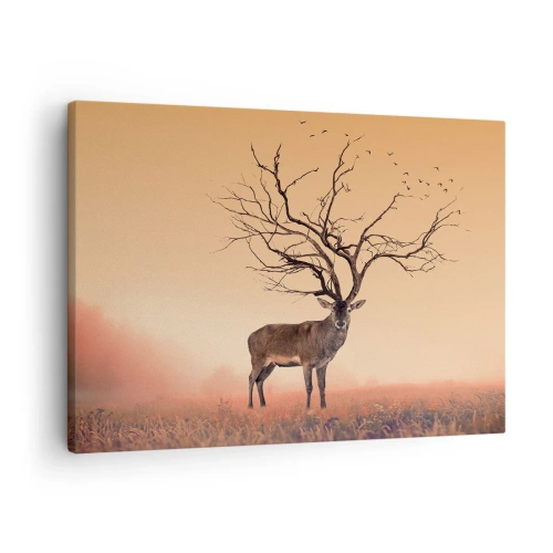 Canvas picture - A fancy deer graphic with branches instead of antlers - 70x50cm - Antlered Deer Spirit of the Forest - Modern wall decoration for the living room and bedroom ARTTOR