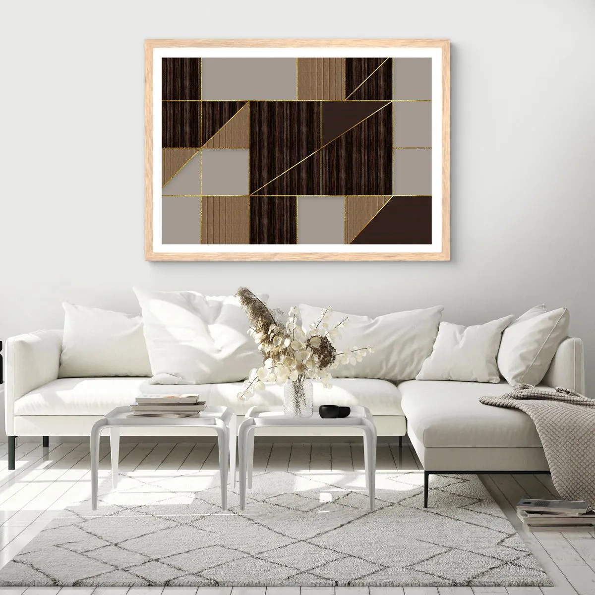 Poster in light oak frame - Mosaic of Brown and Gold - 40x30 cm