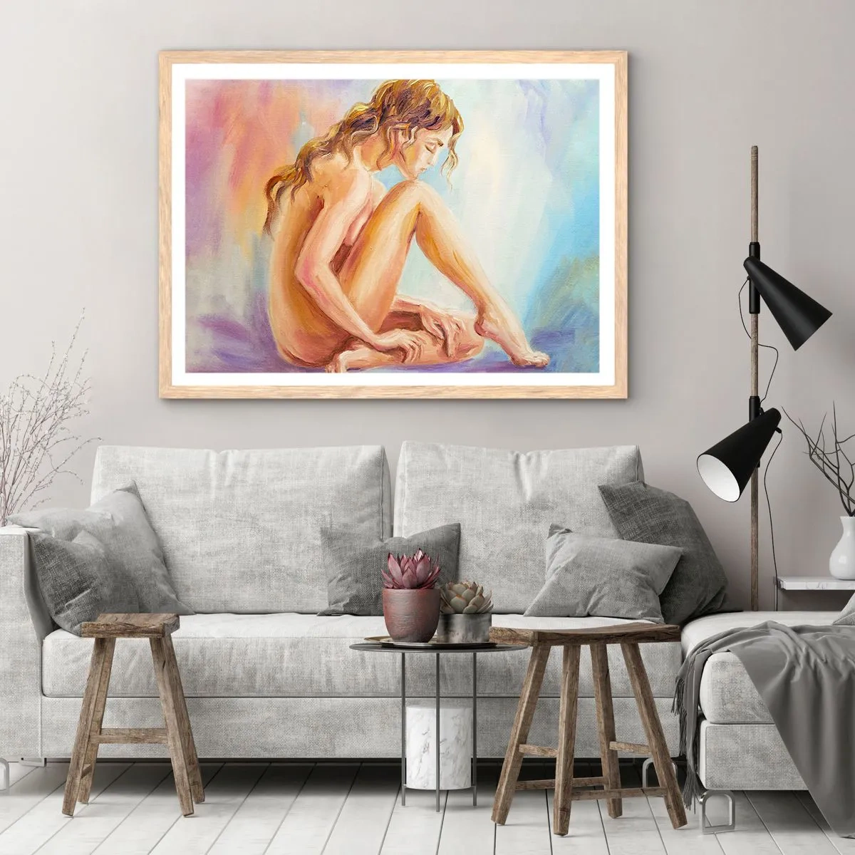 Poster in light oak frame - Nude of Youth - 50x40 cm