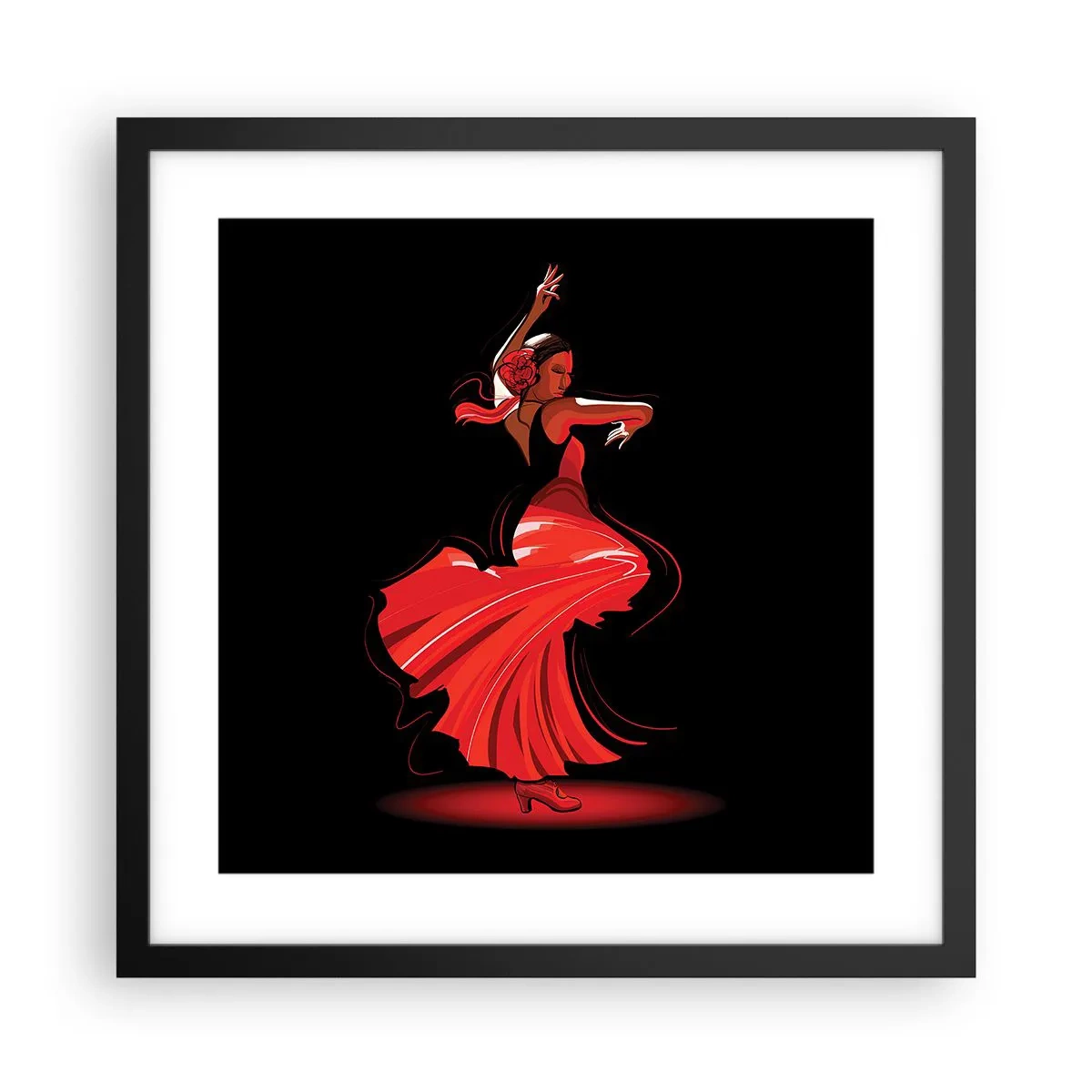 Poster in black frame - Fiery Spirit of Flamenco - 40x40 cm