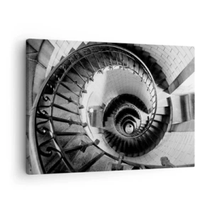 Canvas picture - Black and white photograph of a spiral staircase with a top-down perspective - 70x50cm - Up and Upwards  - Modern wall decoration for the living room and bedroom ARTTOR