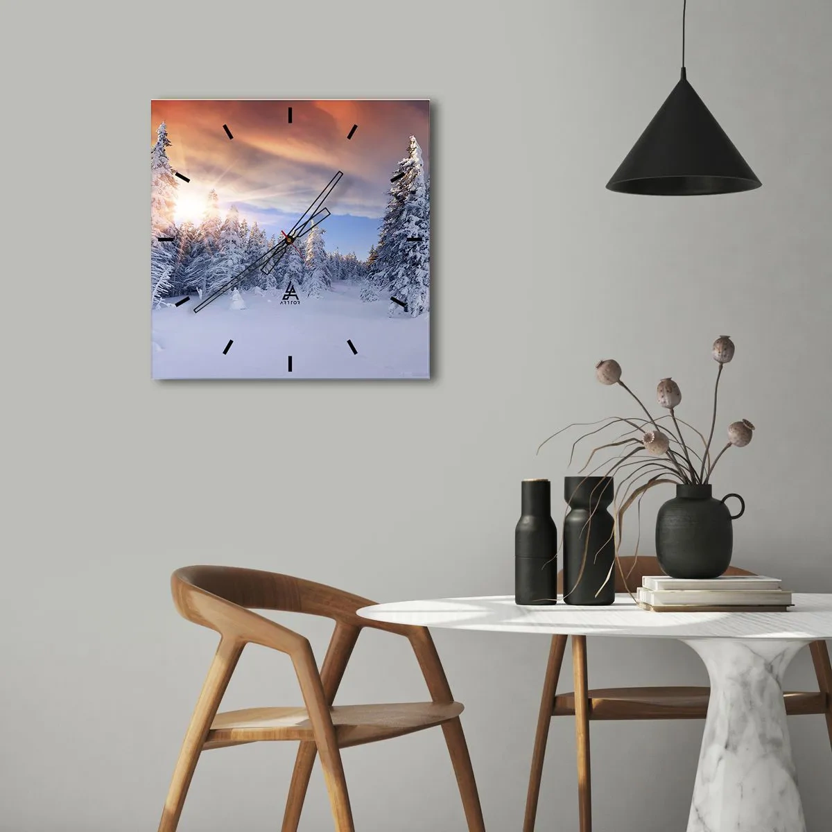 Wall clock - Clock on glass - Snowy Spectacle of Nature - 40x40 cm