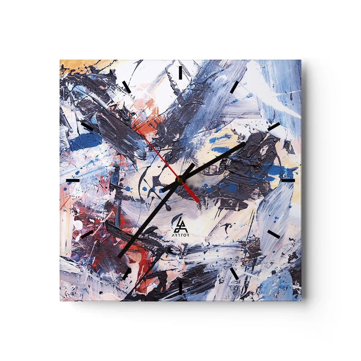 Wall clock - Clock on glass - Crazy Dance of Abstraction - 30x30 cm