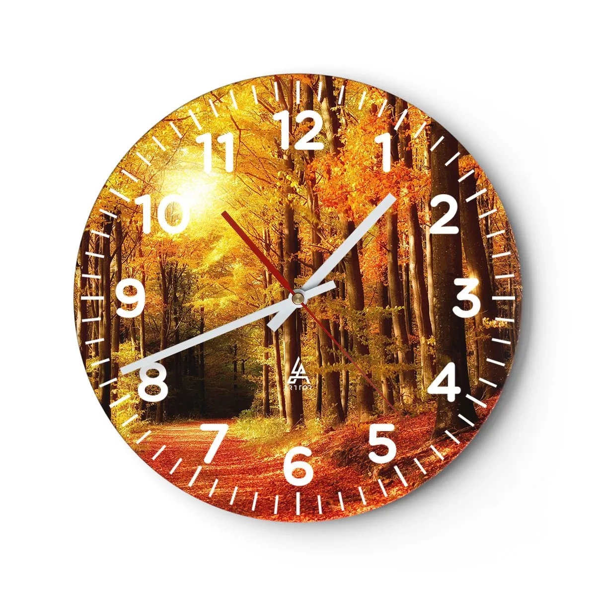 Wall clock - Clock on glass - Golden Autumn on a Forest Path - 30x30 cm