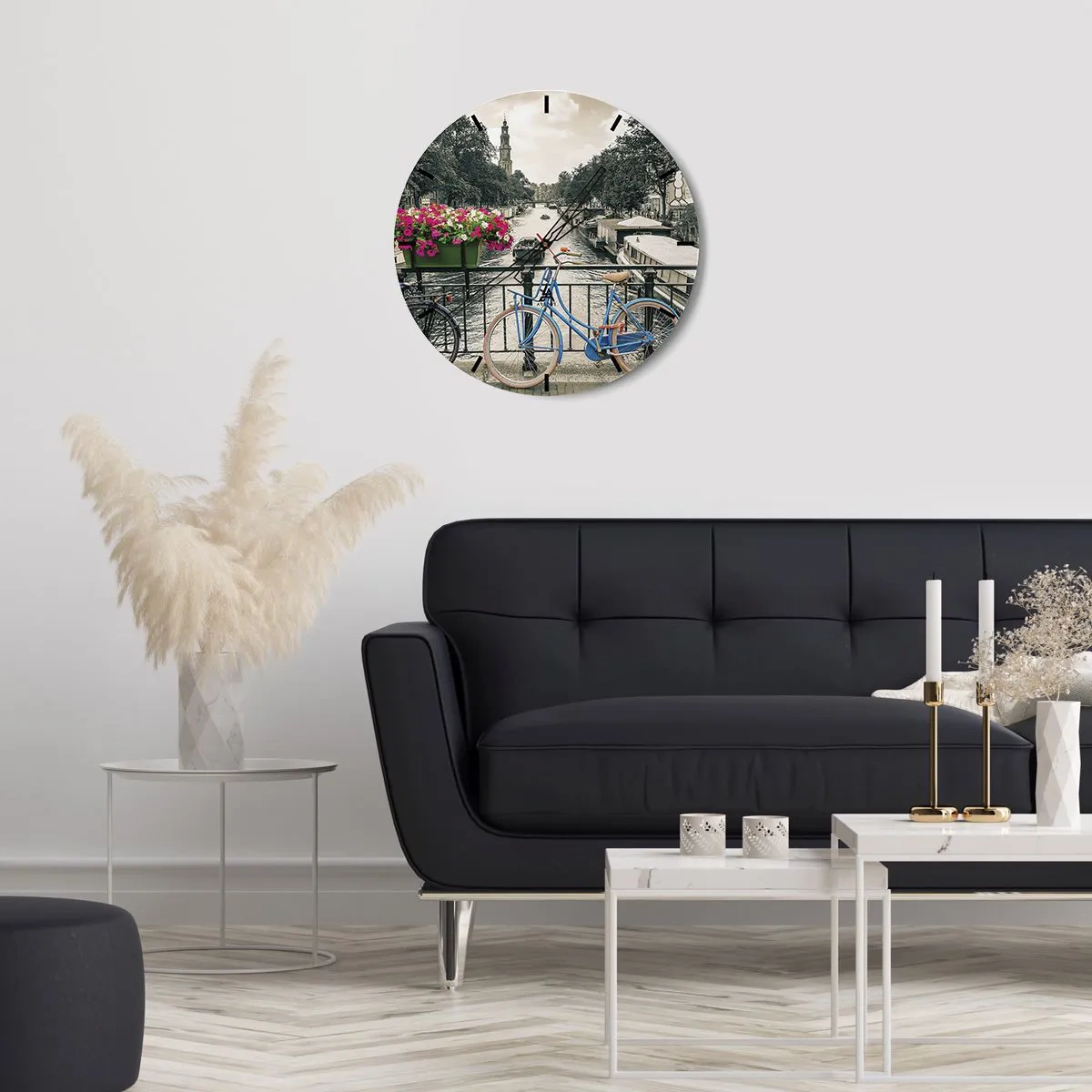 Wall clock - Clock on glass - Colour of a Street in Amsterdam - 30x30 cm