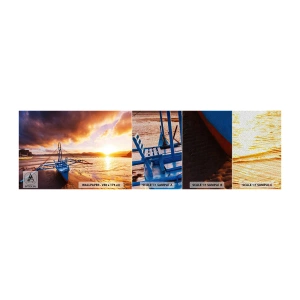 Photo Wallpaper Sample Premium Sand - After a Long Day, Stretching on the Sand - Landscape, Sea, Fishing boat - 100x30 cm