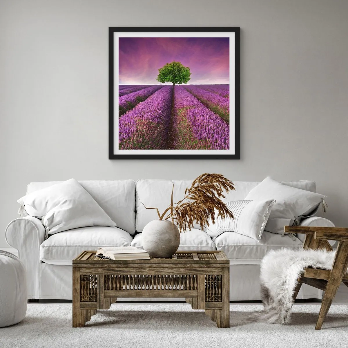 Poster in black frame - In the Fields of Lavender - 40x40 cm