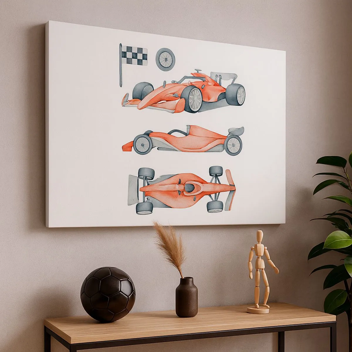Canvas picture - A red racing car with a checkered flag - 70x50cm - Race for the Dreams - Modern wall decoration for the living room and bedroom ARTTOR
