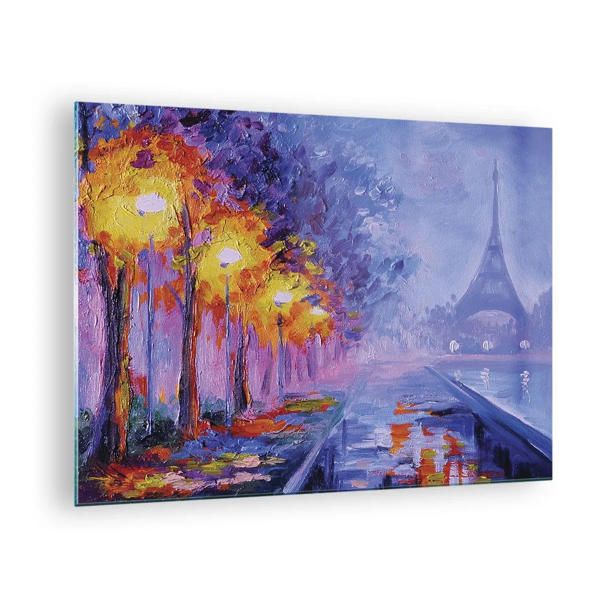 Glass picture - Evening walk in Paris with the Eiffel Tower - 70x50cm - Dreamed Walk - Modern wall decoration for the living room and bedroom ARTTOR