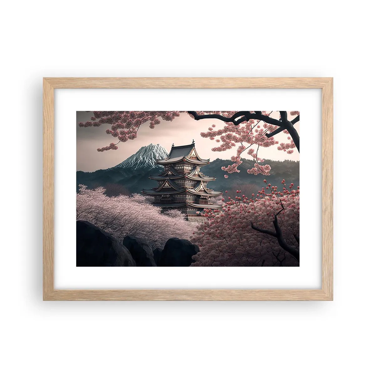 Poster in light oak frame - Land of Cherry Blossoms - 40x30 cm