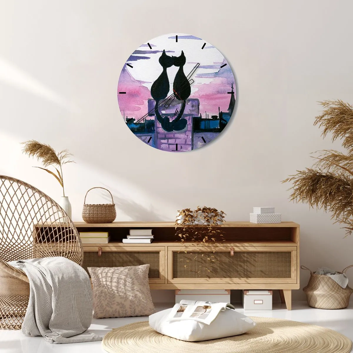 Wall clock - Clock on glass - Rendezvous under the Moon - 30x30 cm