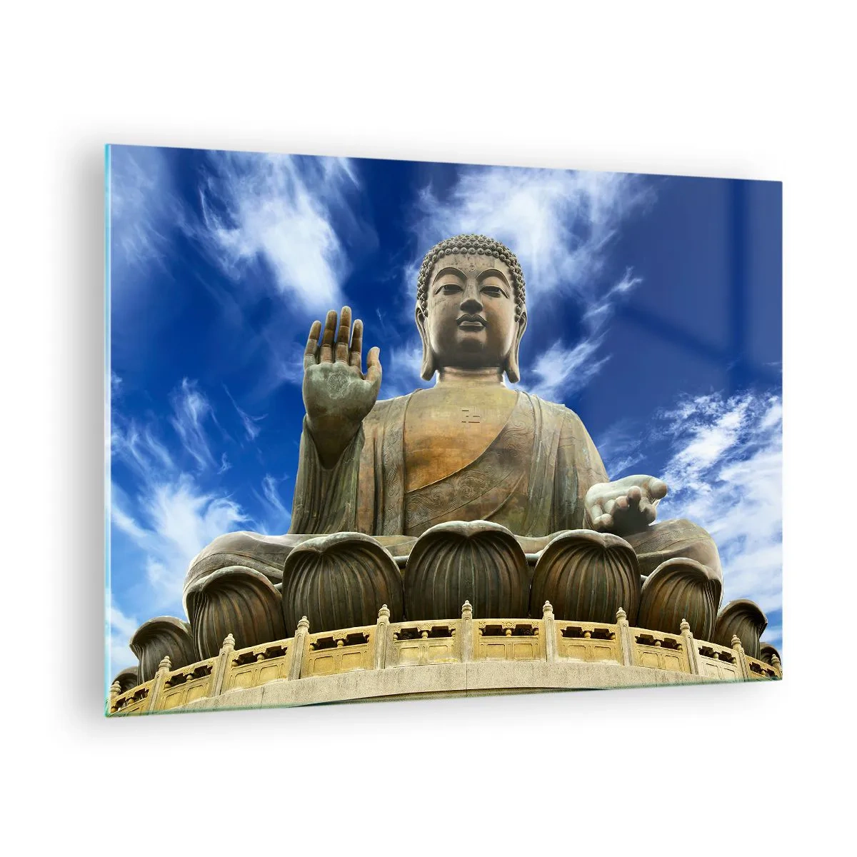Glass picture - A large Buddha statue against a blue sky - 70x50cm - Live Without Fear - Modern wall decoration for the living room and bedroom ARTTOR