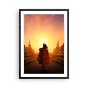 Poster in black frame - A Buddhist monk in the rays of the rising sun - 50x70cm - In Peace through Eternity - Modern wall decoration for the living room and bedroom ARTTOR