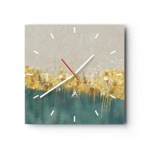 Wall clock - Clock on glass - Golden Border - 40x40 cm