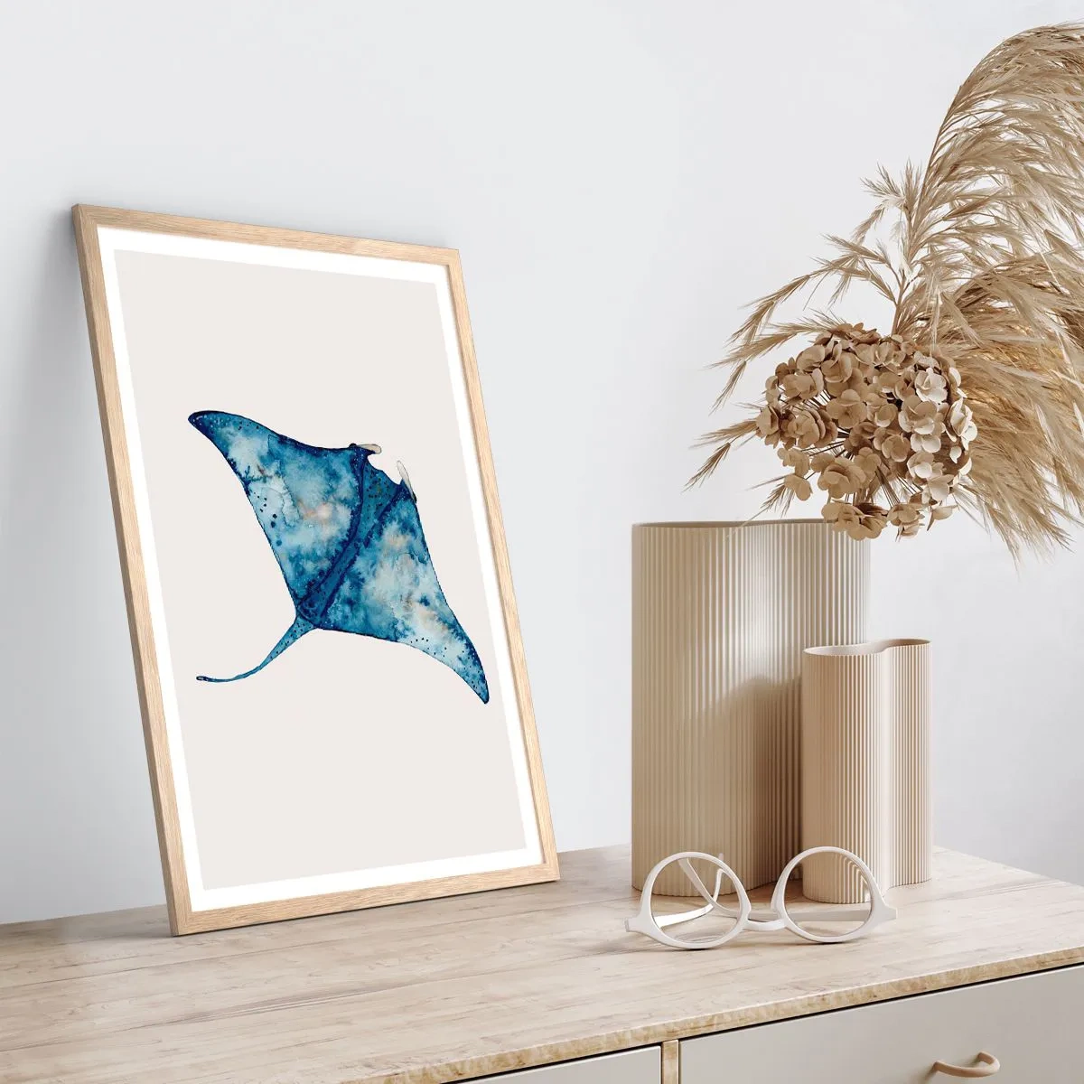 Poster in light oak frame - Life In Blue - 70x100 cm