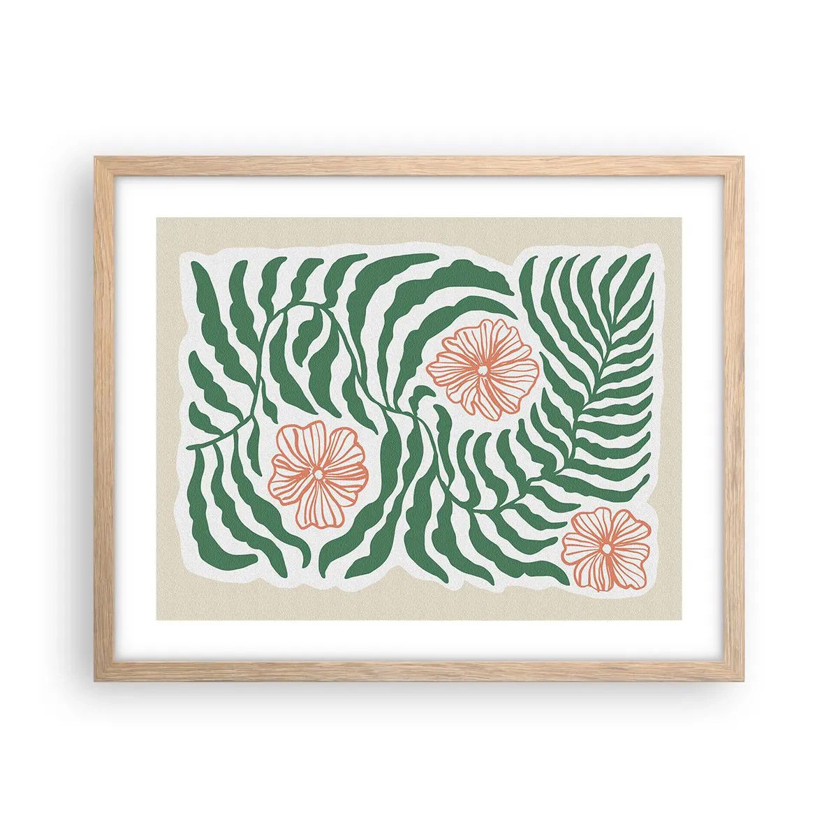 Poster in light oak frame - Blossoming in Green - 50x40 cm