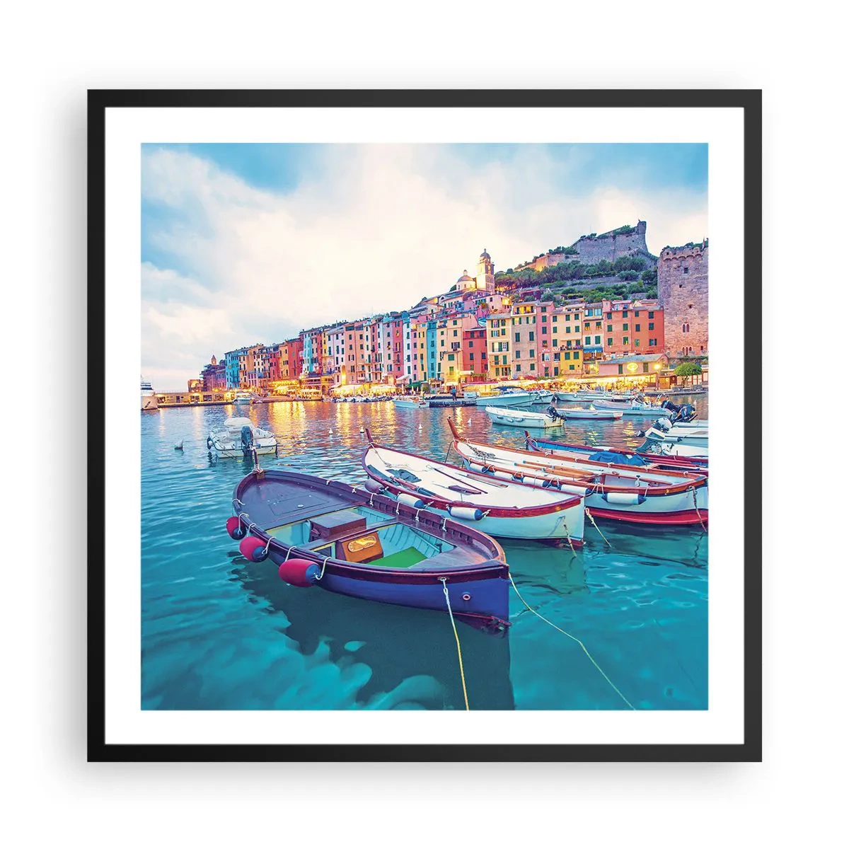 Poster in black frame - Colourful Evening in a Port - 60x60 cm
