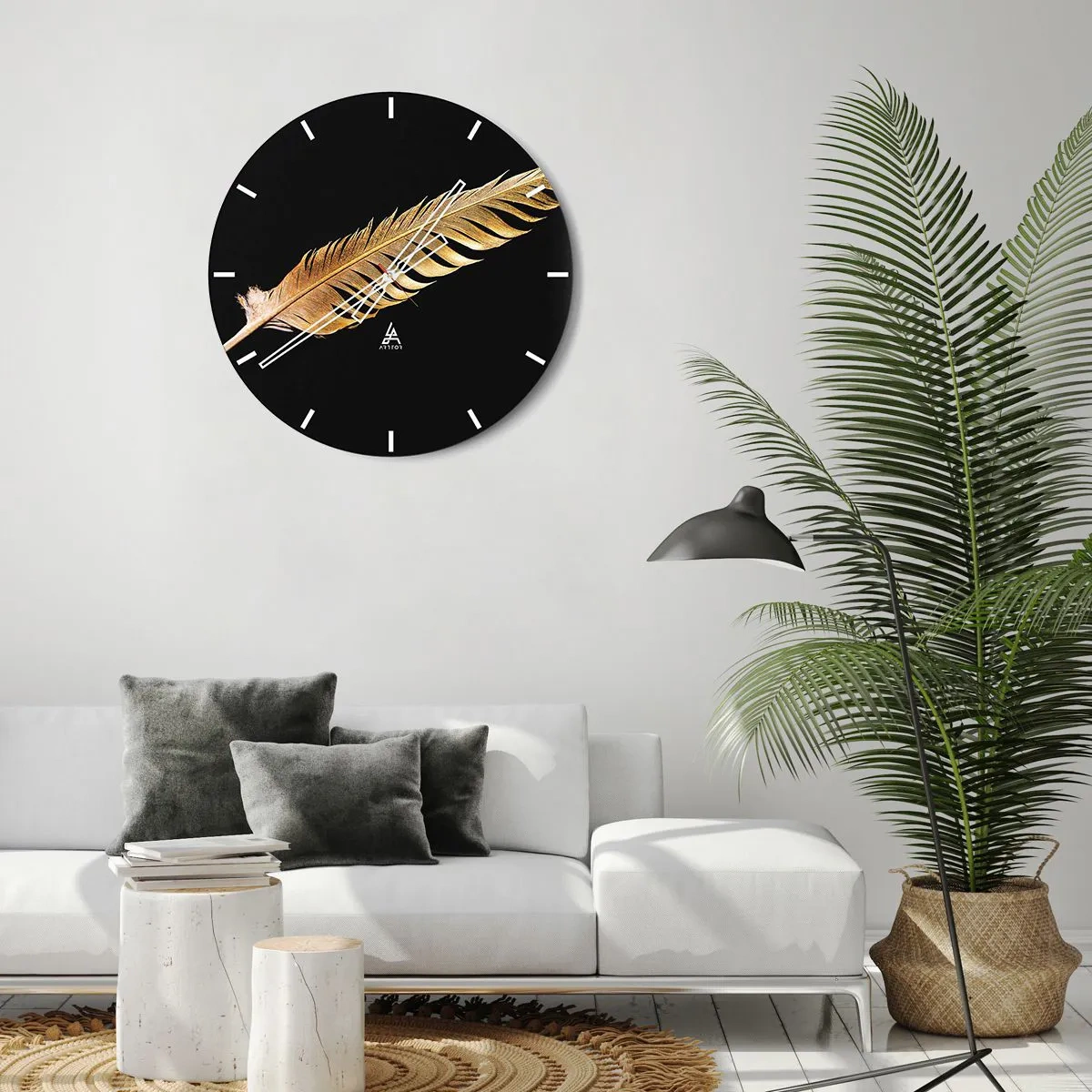 Wall clock - Clock on glass - High-Class Feather - 40x40 cm