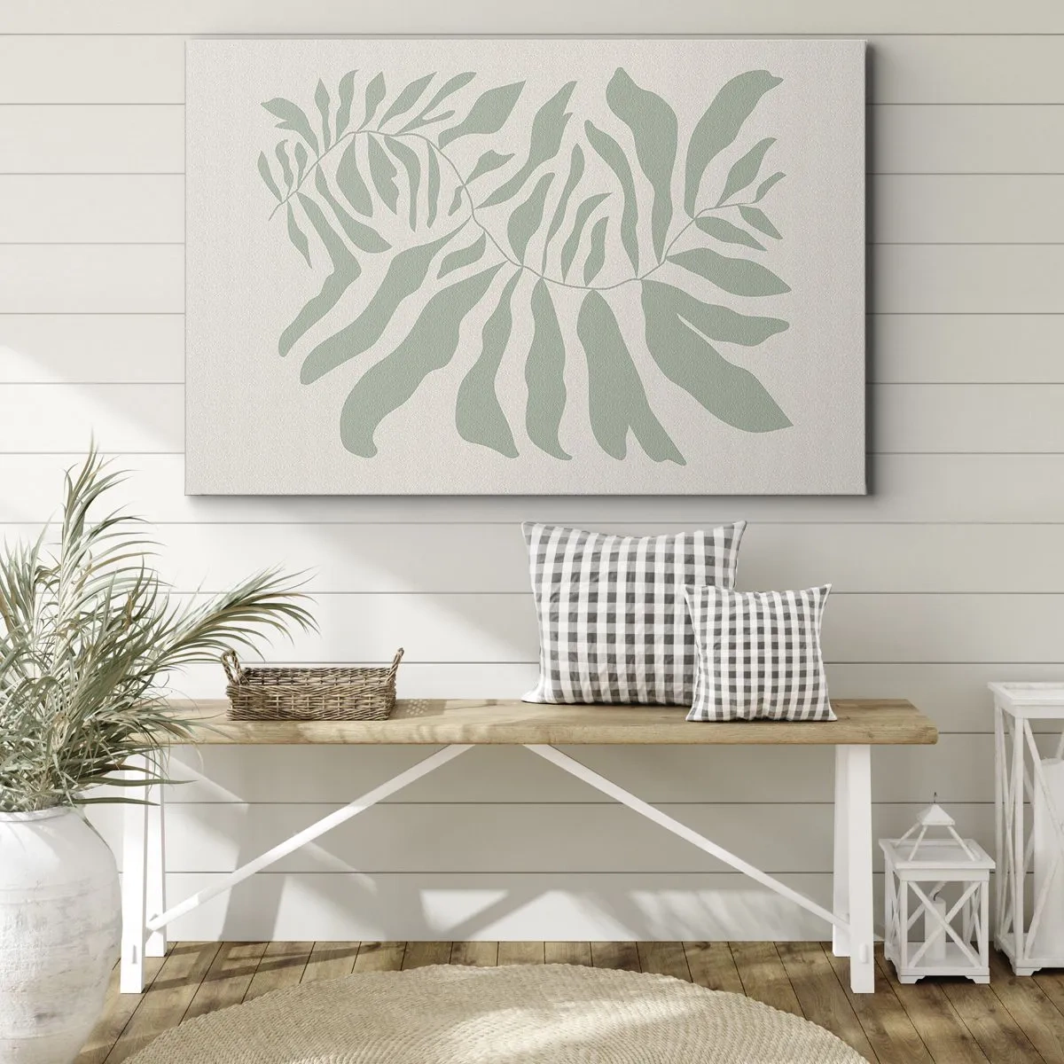 Canvas picture - A delicate twig pattern with leaves in a shade of emerald green - 70x50cm - Emerald Branch - Modern wall decoration for the living room and bedroom ARTTOR