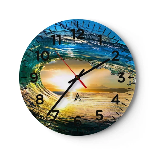 Wall clock - Clock on glass - In an Emerald and Gold Crystal - 40x40 cm