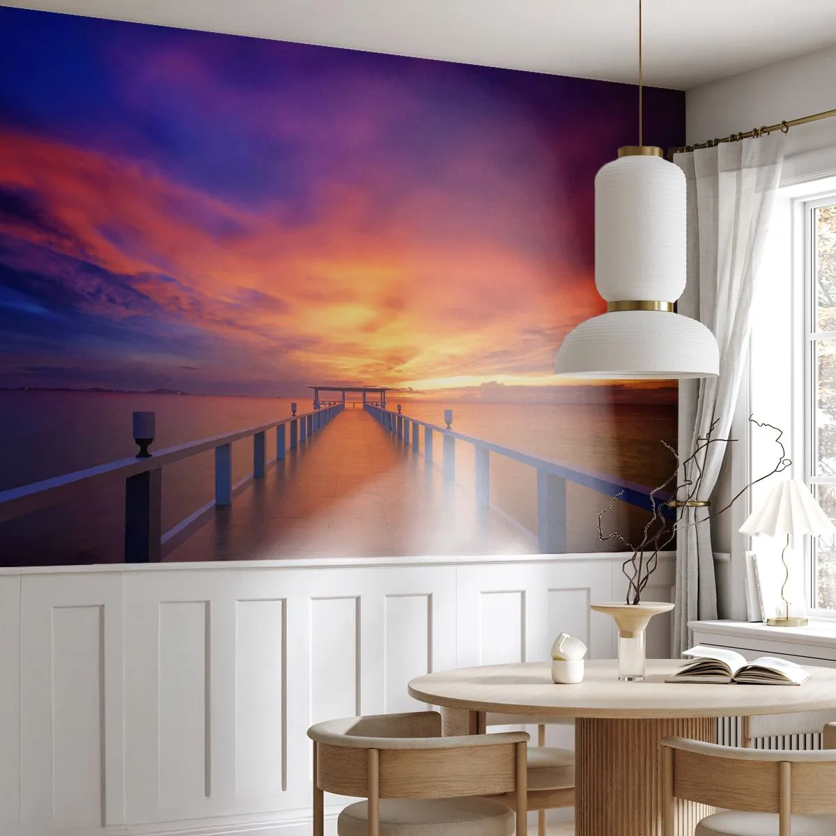 Custom Self-Adhesive Wallpaper Deluxe Sticker - Limitless - Landscape, Pier, Sunset