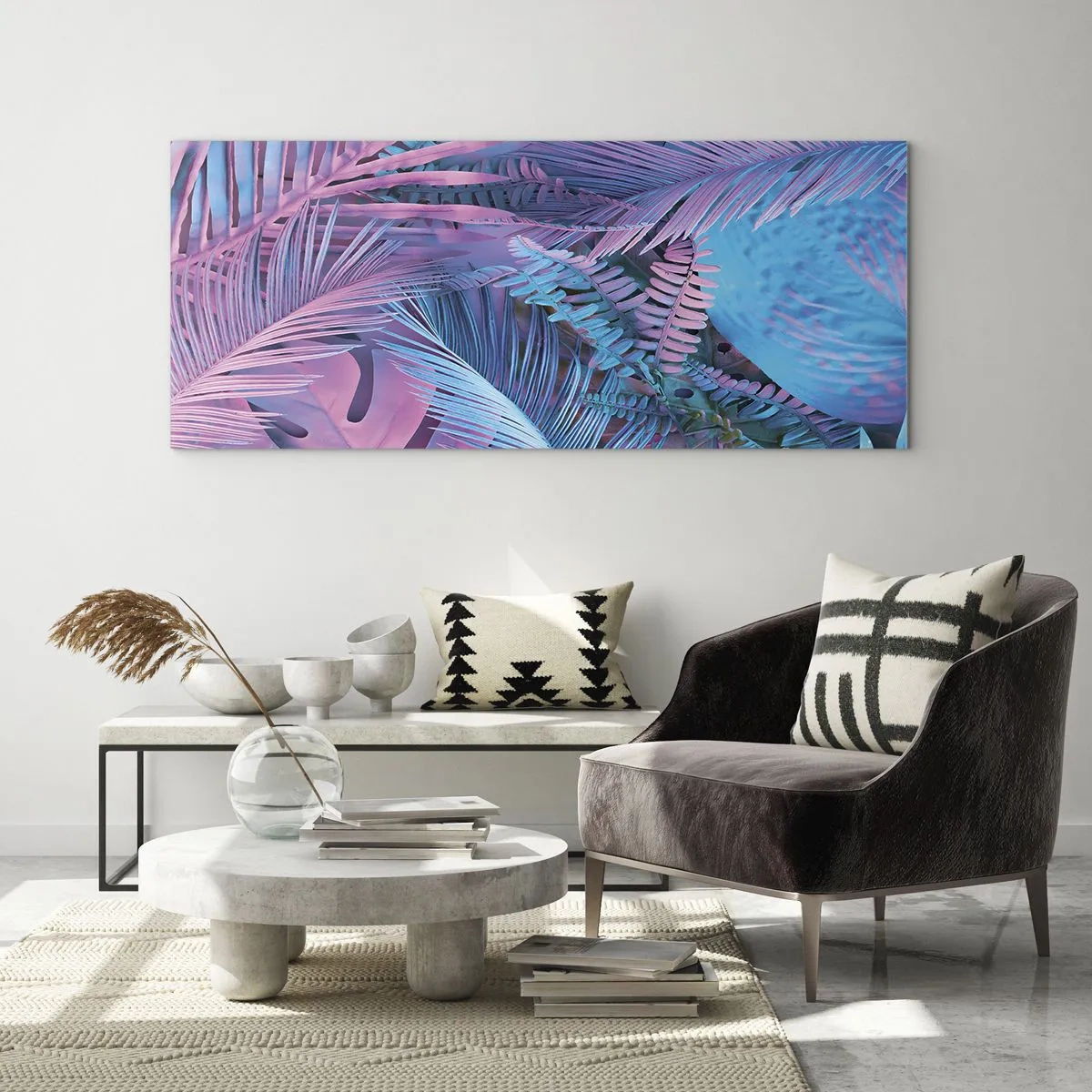 Glass picture - Tropics in Pink and Blue - 100x40 cm