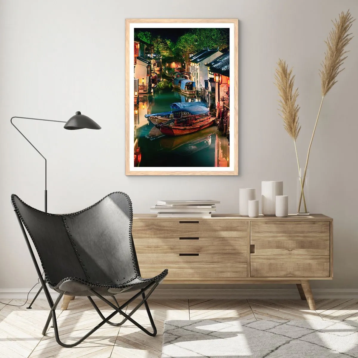 Poster in light oak frame - Evening on a Chinese Street - 70x100 cm