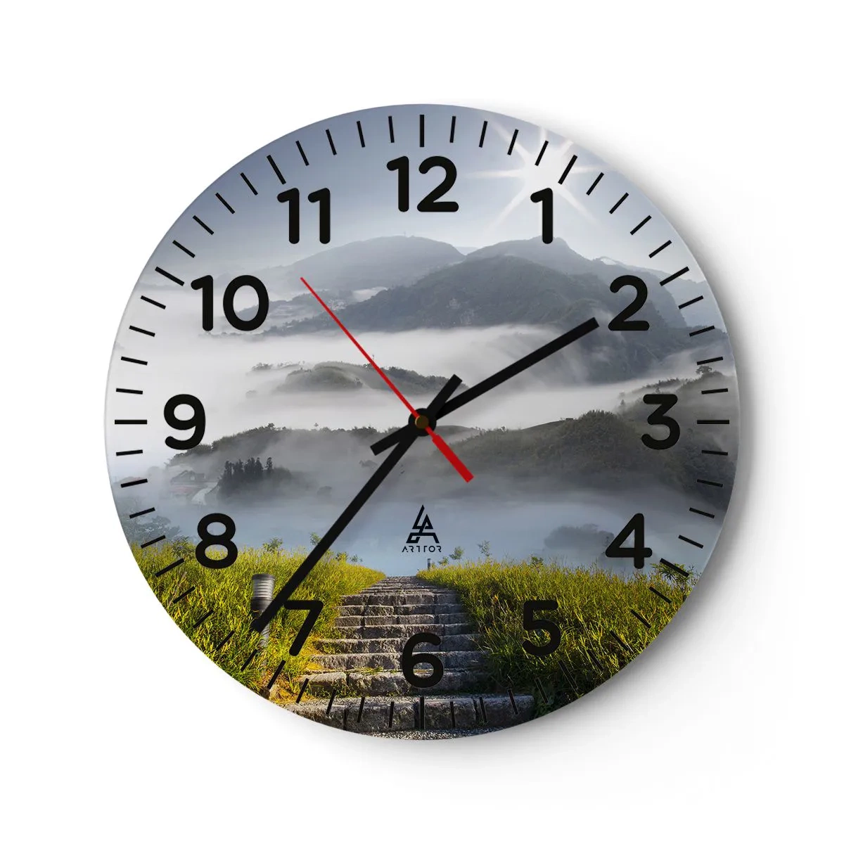 Wall clock - Clock on glass - Upwards towards the Clouds - 30x30 cm
