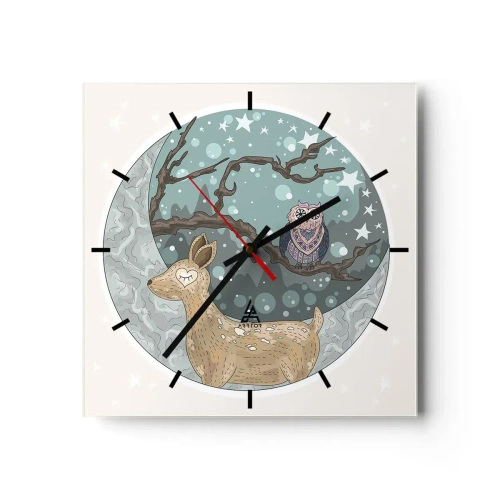 Wall clock - Clock on glass - Fairytale Night in a Forest - 30x30 cm
