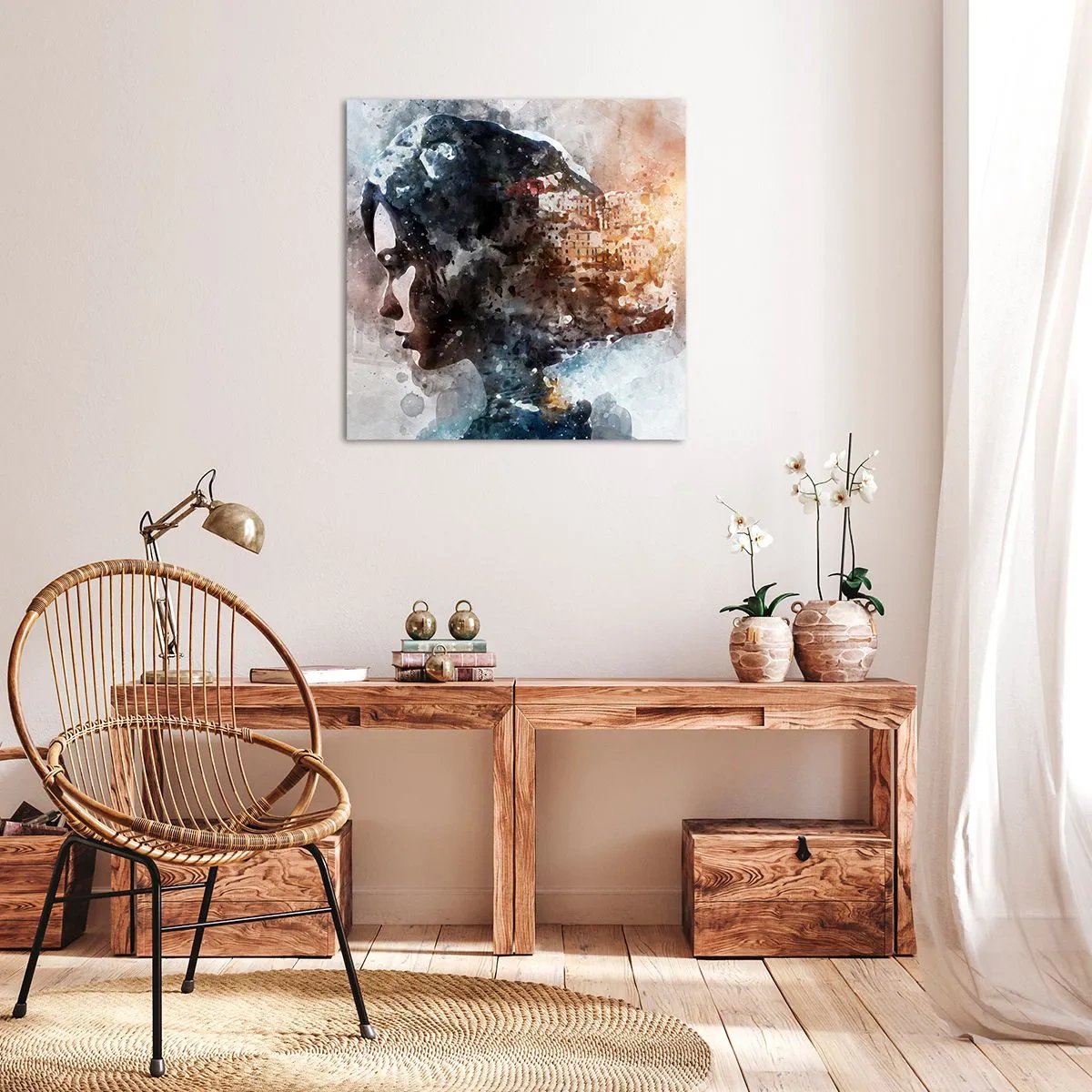 Canvas picture - Tale about a Girl with a City in the Background - 60x60 cm