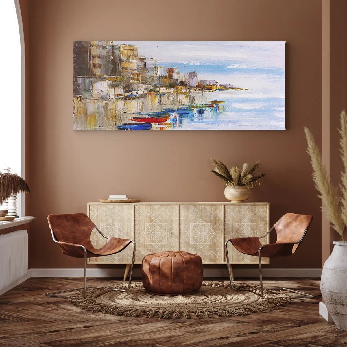 Canvas picture - Multicolour Town Marina - 90x30 cm