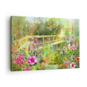 Canvas picture - A bridge surrounded by lush vegetation and flowers - 70x50cm - Bridge of Spring Sighs - Modern wall decoration for the living room and bedroom ARTTOR