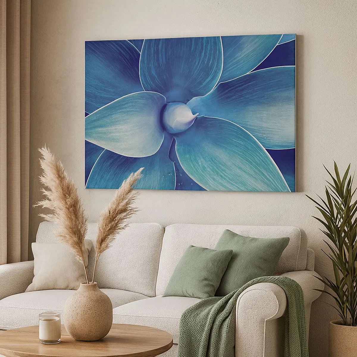 Canvas picture - Close-up of an abstract flower in shades of blue - 70x50cm - Blue from the Sky - Modern wall decoration for the living room and bedroom ARTTOR